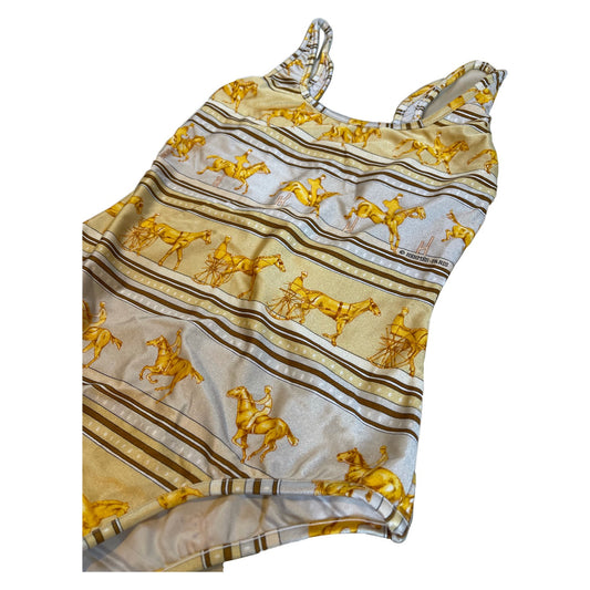 Hermes Equestrian Carriage Print Low Back One Piece Swimsuit