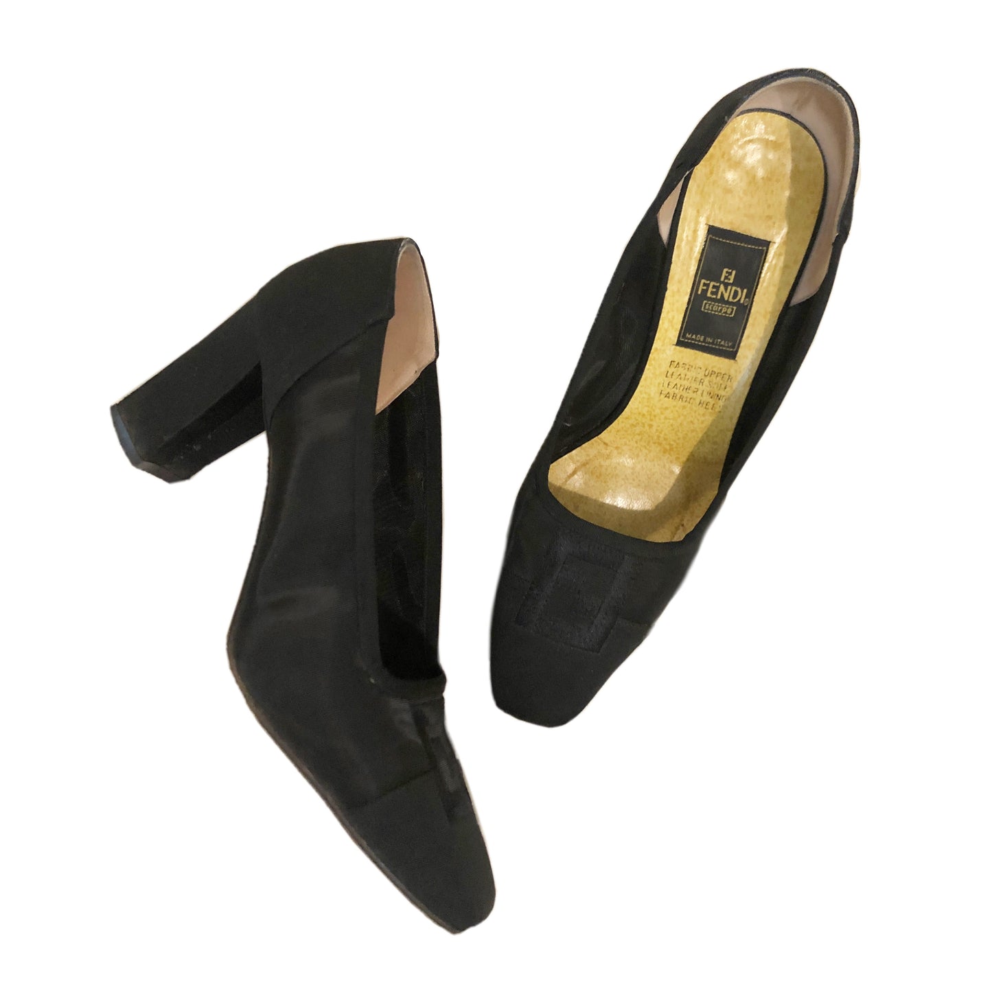 Fendi FF Logo Cap Toe Mesh Block Heels