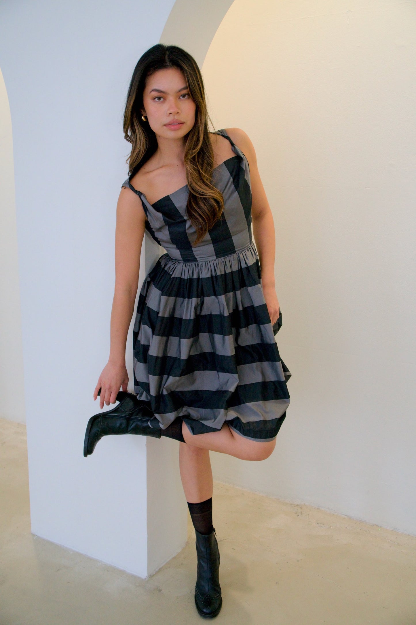 Vivienne Westwood Cowl Neck Stripe Sless Dress