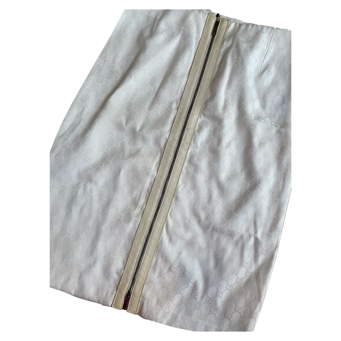 Gucci Monogram White Leather Trim Zip Skirt