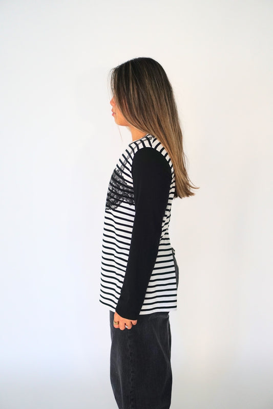 Tricot Comme Des Garcons Lace Bra Graphic Print Stripe LS Tee