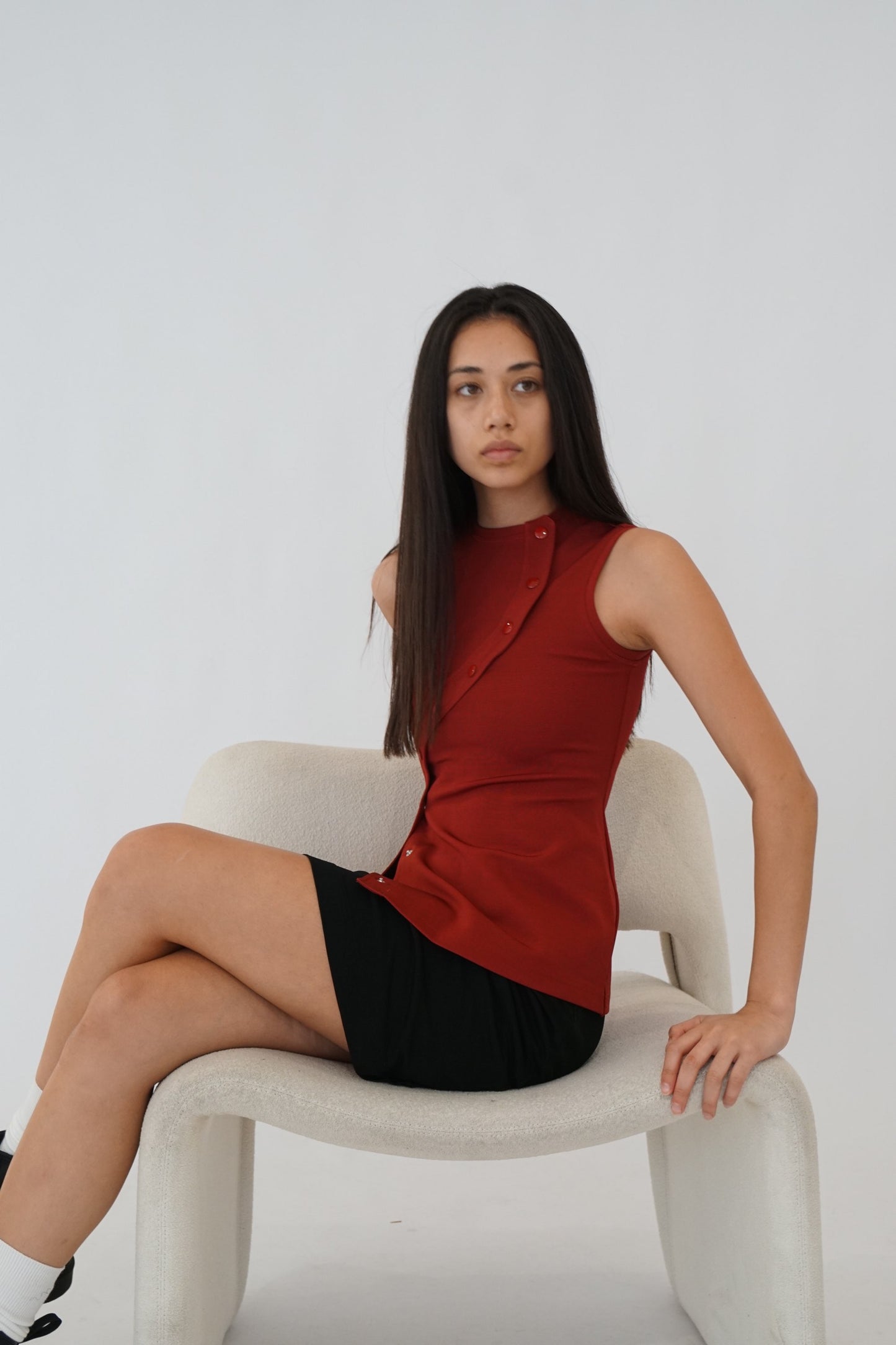 Bally Snap Assymetrical Button Sless Blouse