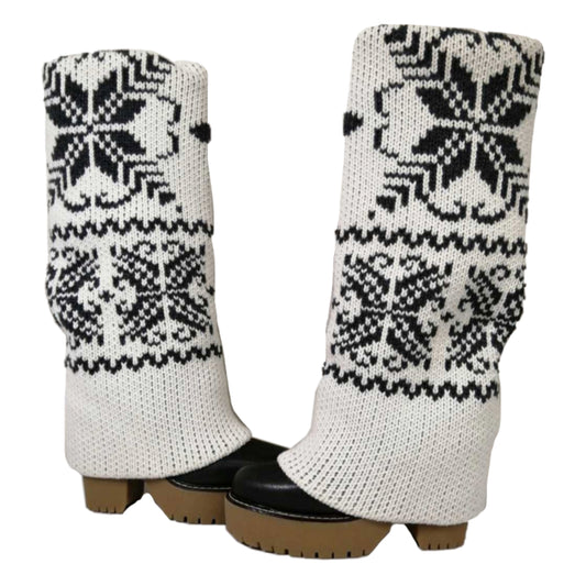 Dolce & Gabbana Knitted Argyle Leather Platform Knee High Boot