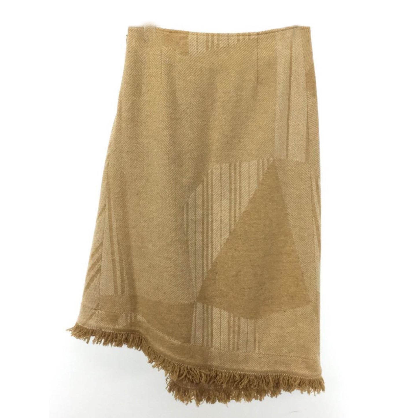 Burberry London Wool Blend Check Print Pleat Fray Hemline Midi Skirt