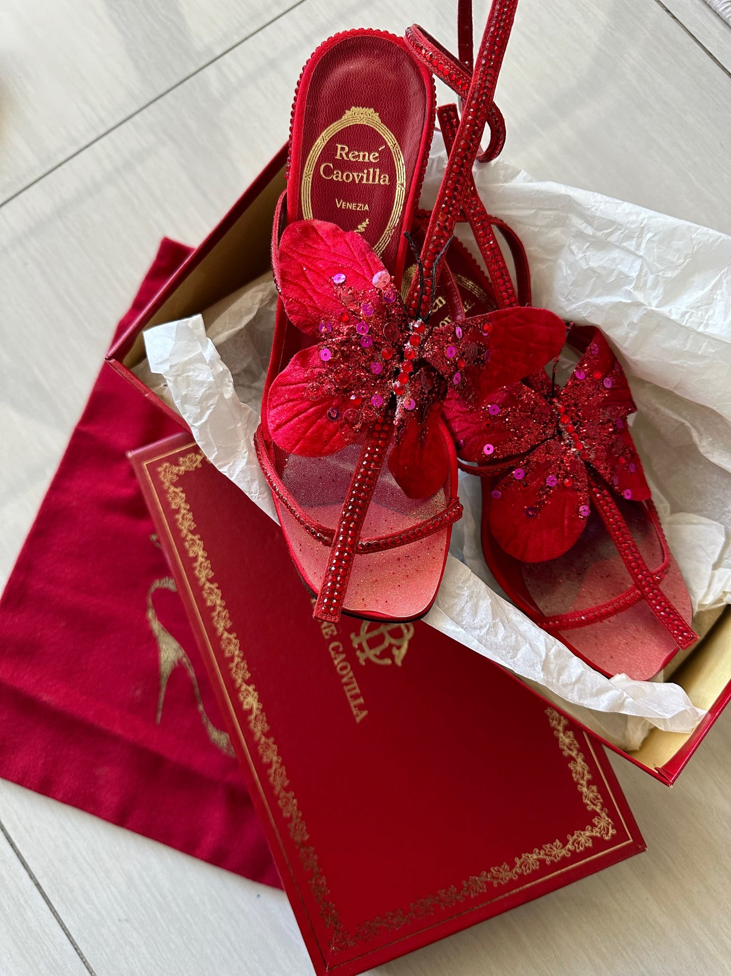 Rene Caovilla Butterfly Glitter Heels BNWB