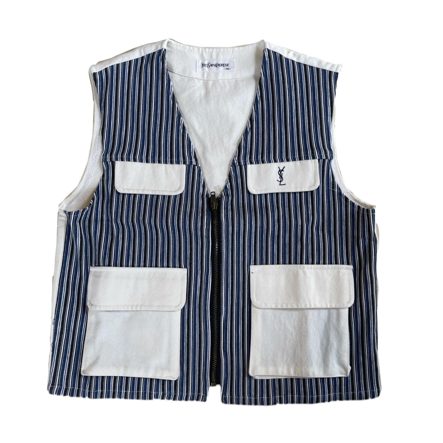 Yves Saint Laurent Stripe Canvas Logo Zip Vest