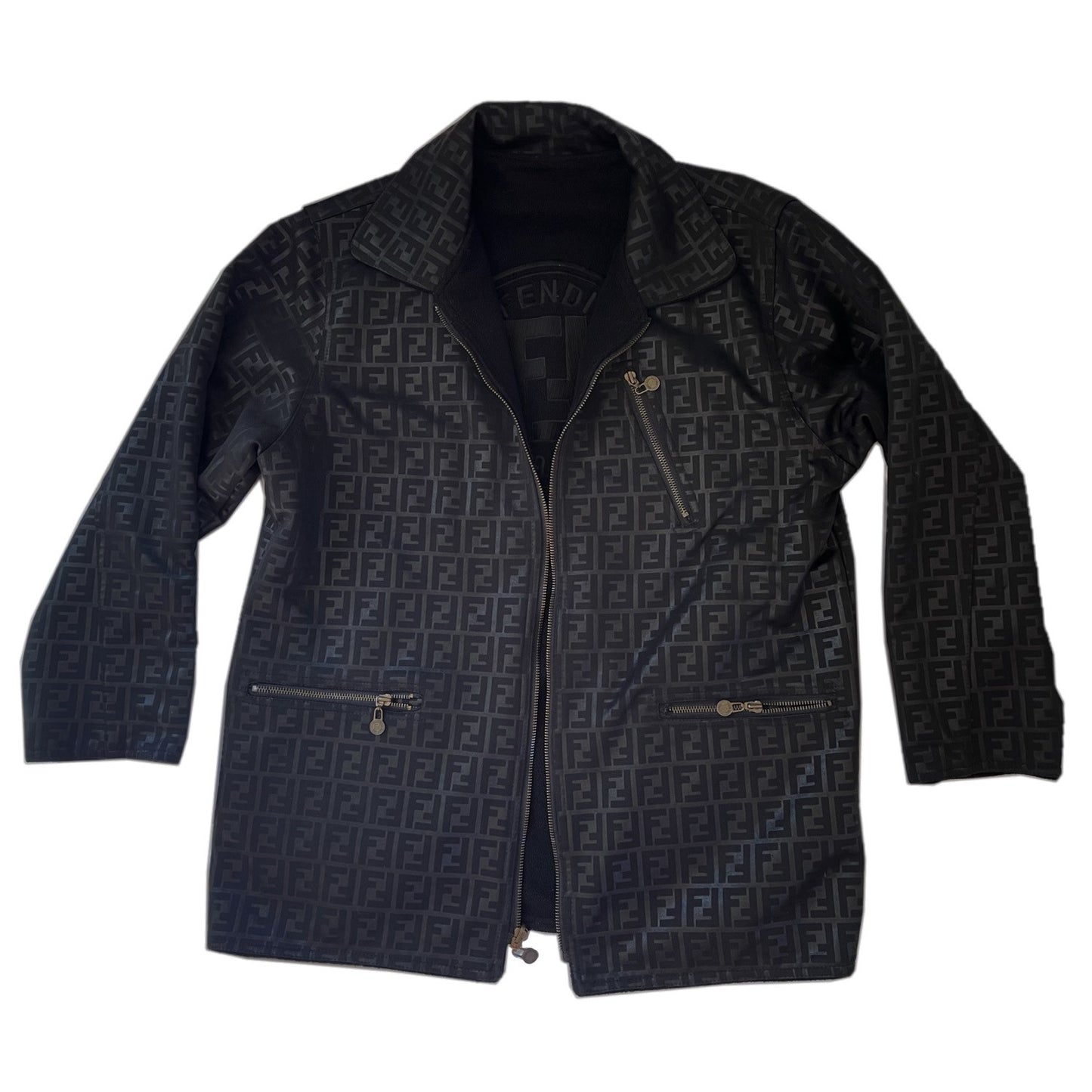 Fendi Zucca Print Logo Reversible Fleece Zipper Coat