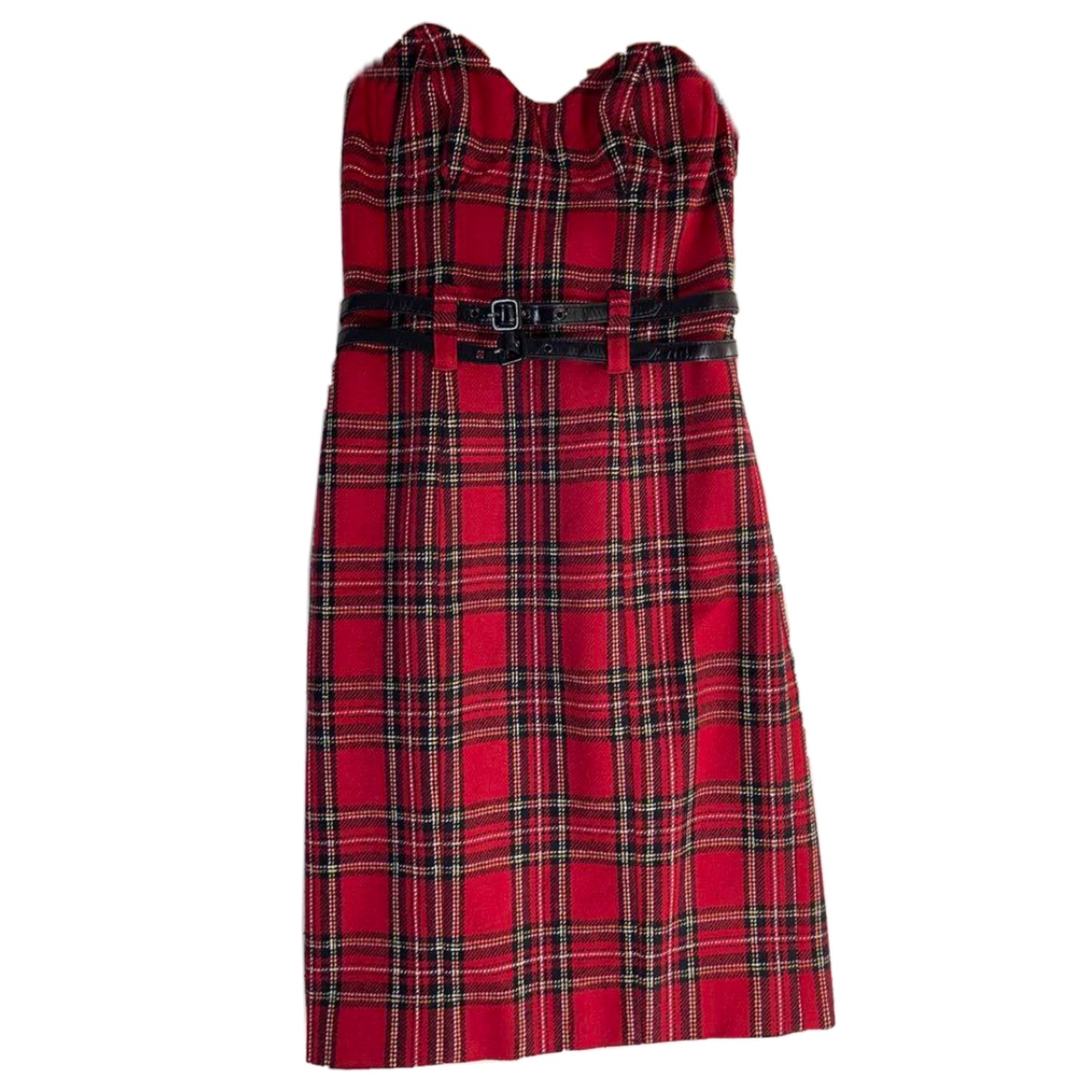 Betsey Johnson Tartan Double Belted Strapless Mini Dress
