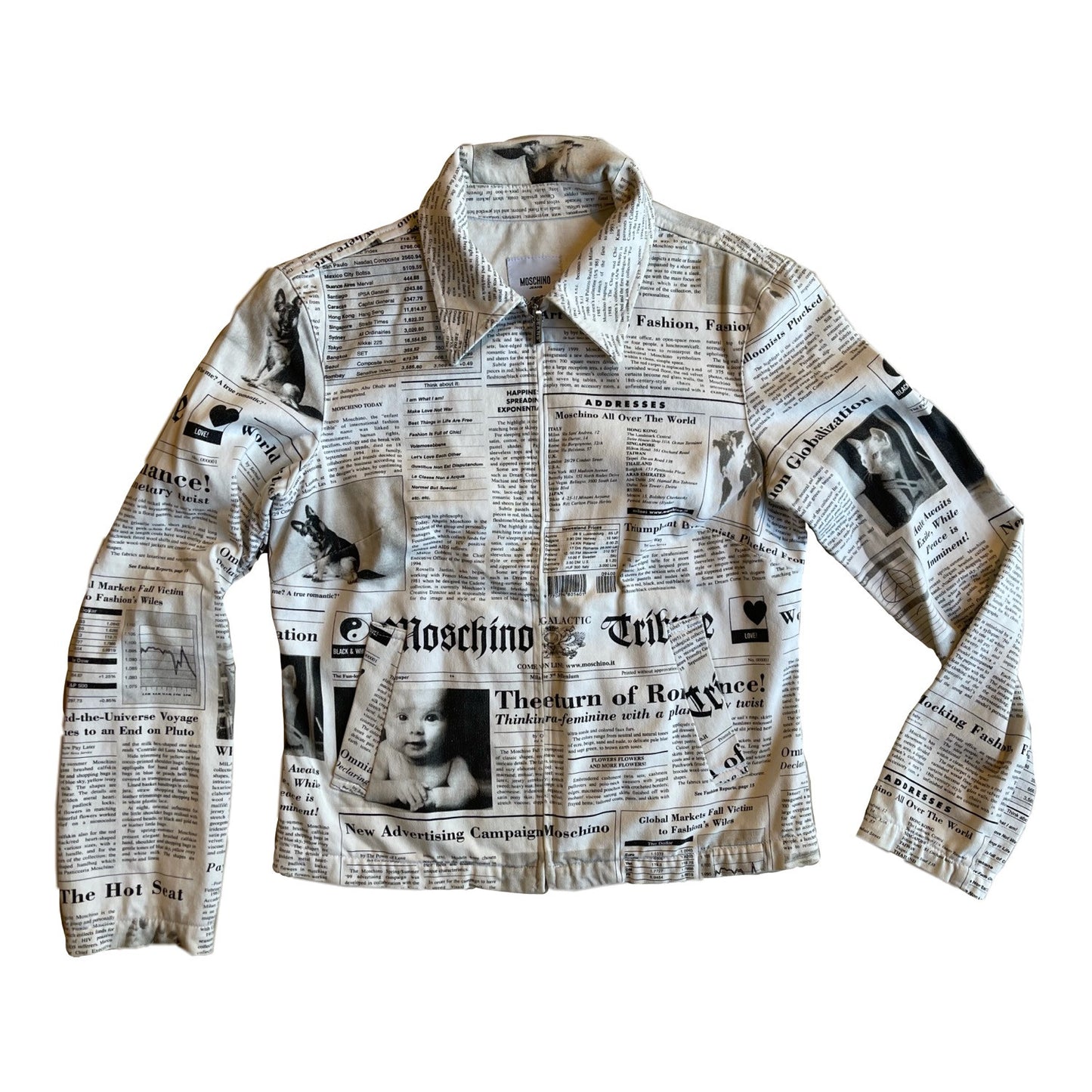 Moschino Newspaper Print Harrington Coach Jacket