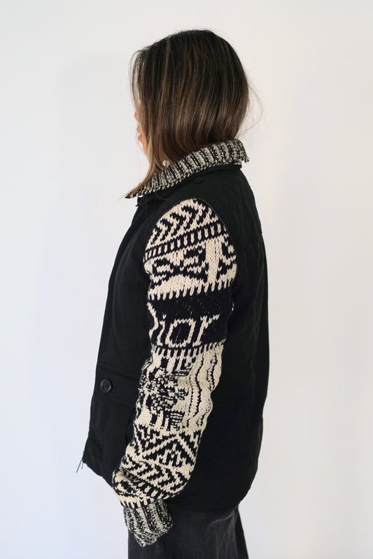 Christian Dior Tactical Utility Zip Jacket w Logo Wool Knit Sleeves