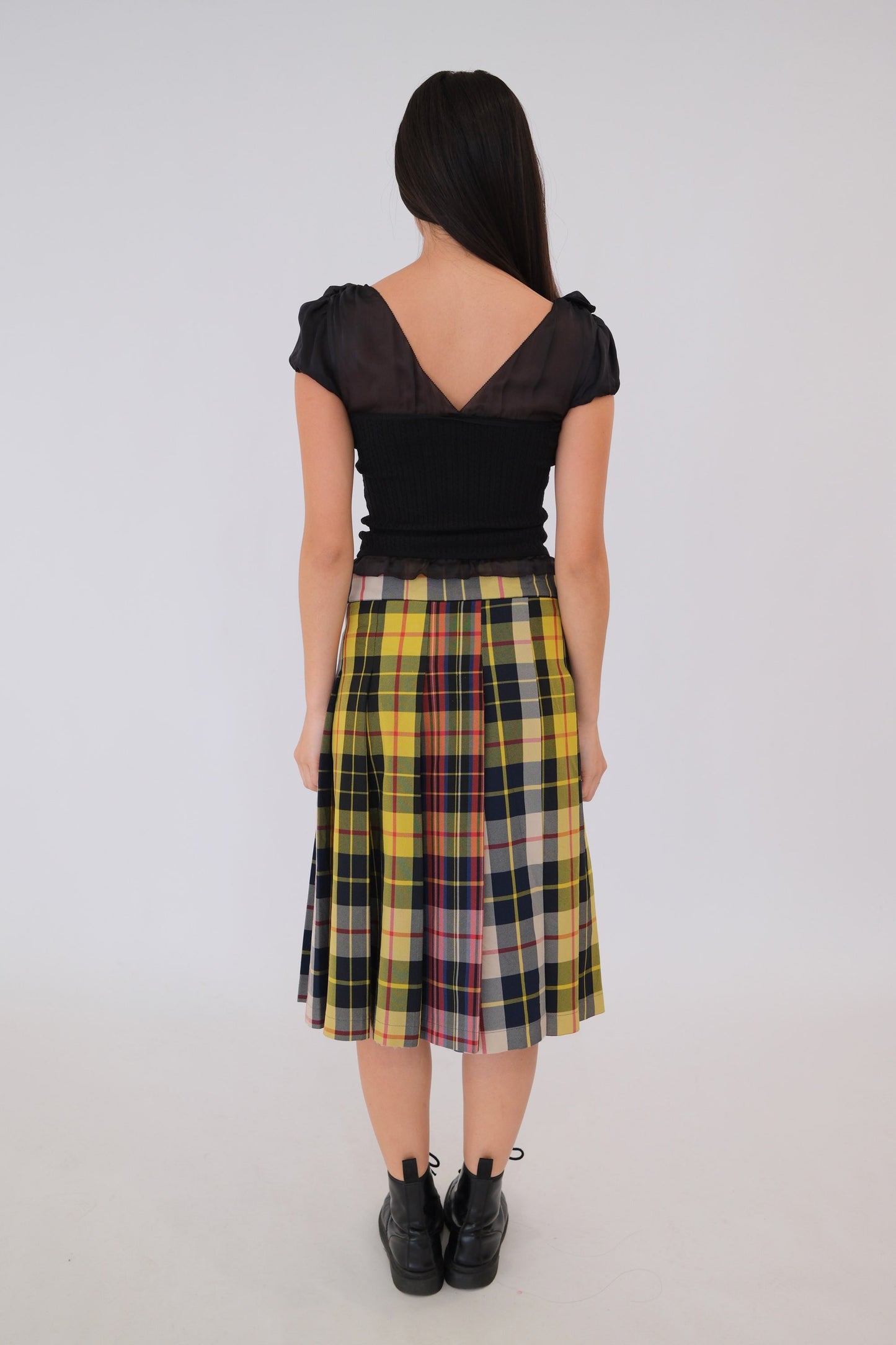 Comme Des Garcons Flare Checkered Pleat Midi Skirt
