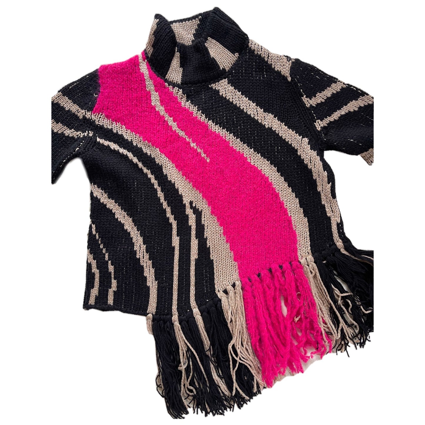 Roberto Cavalli Stripe Turtleneck Fringe Knit Jumper