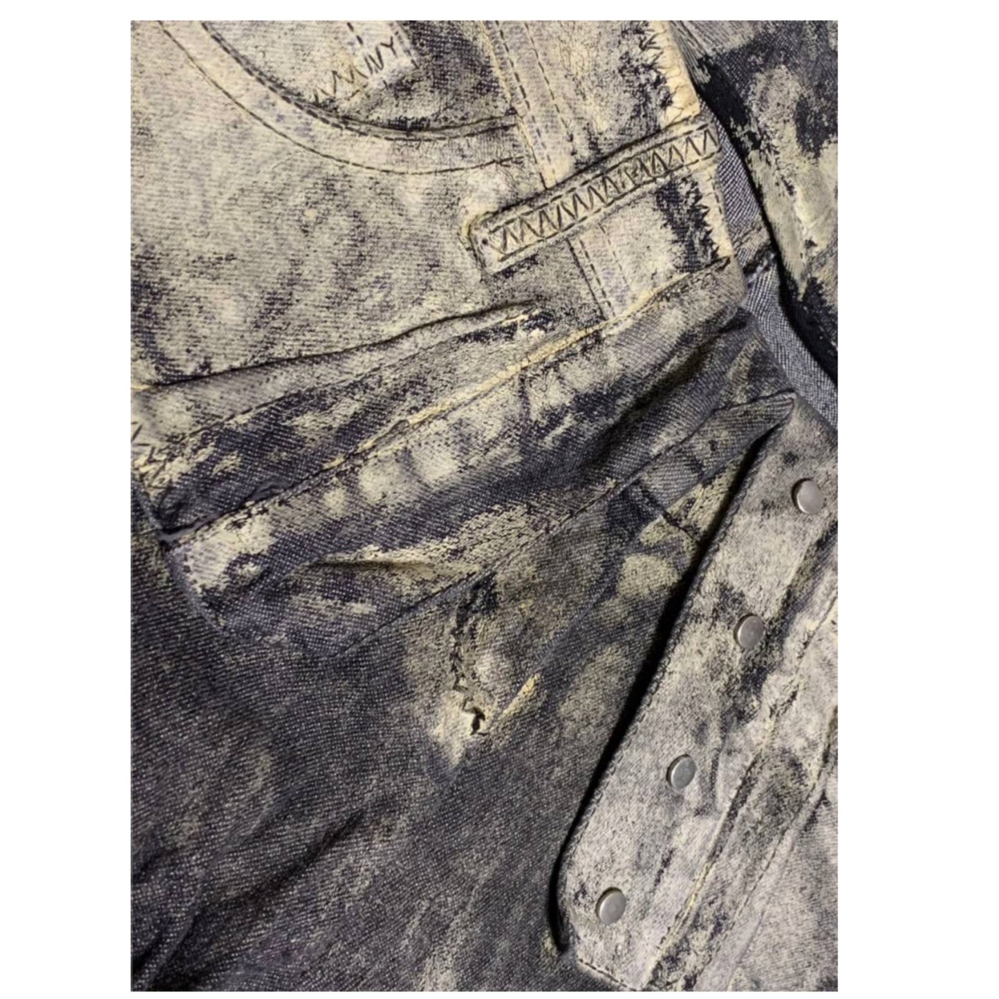 Christian Dior Metallic Paint Faded Fold Over Waist Straight Jeans