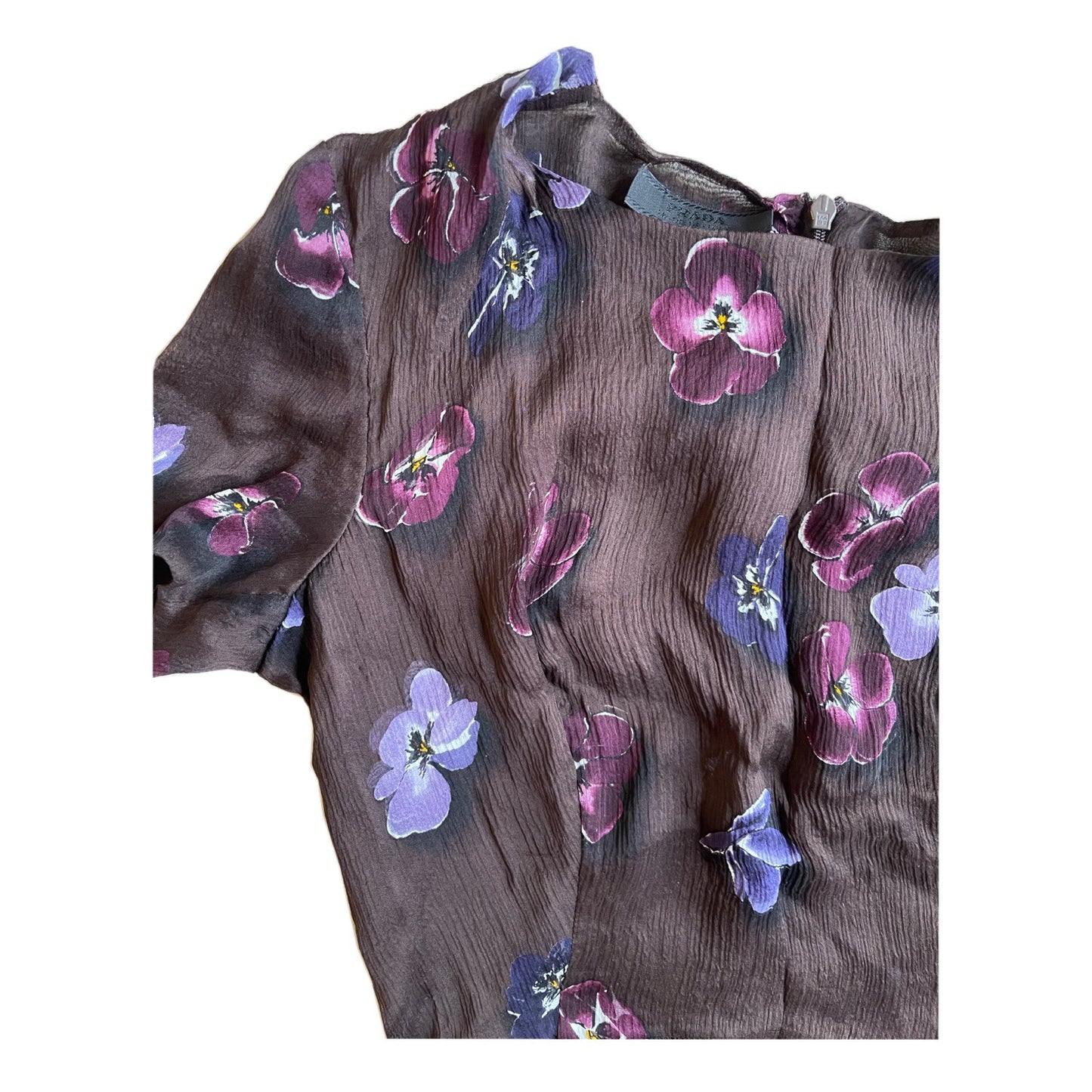 Prada Brown Floral Silk Midi Dress