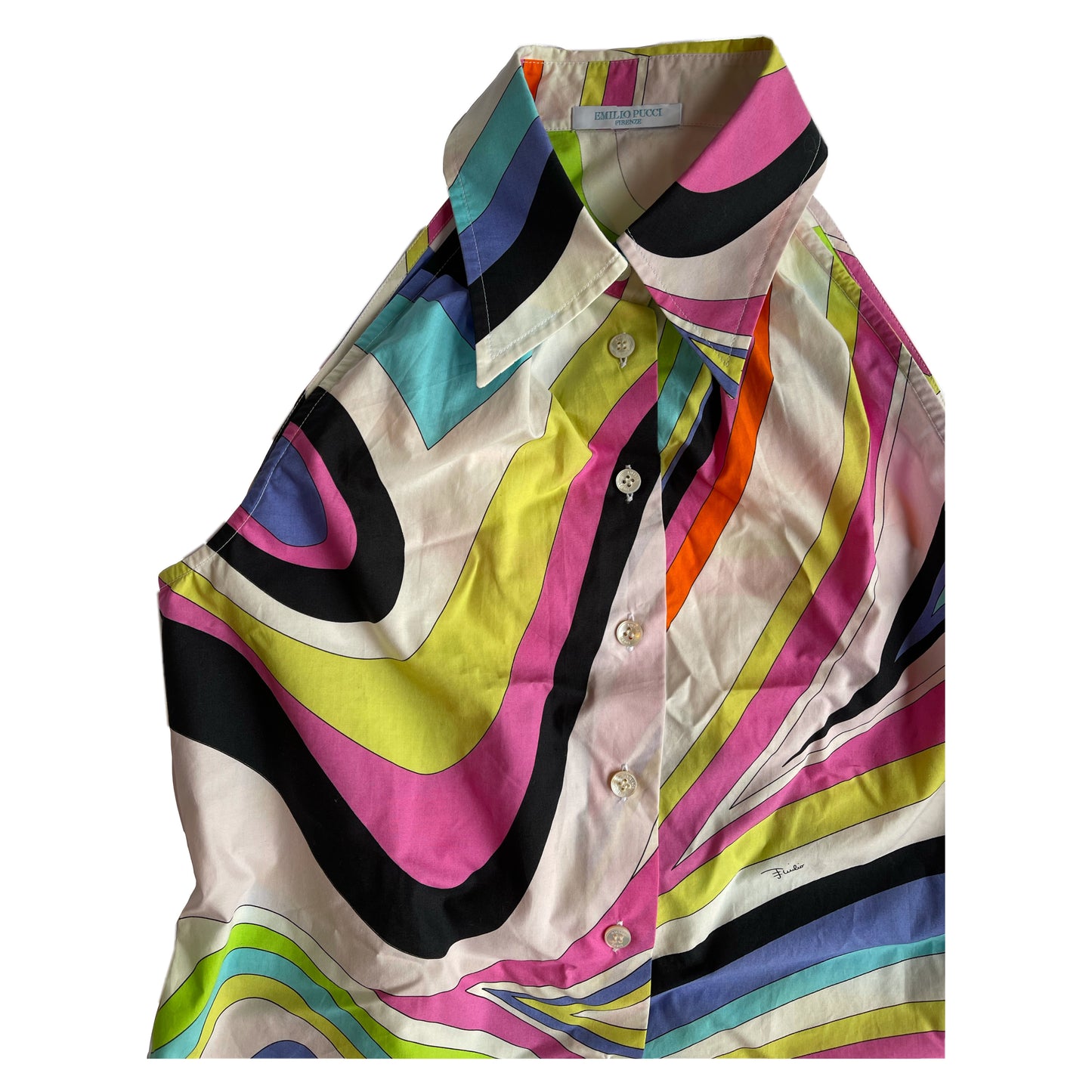 Emilio Pucci Multi Pattern Sleeveless Button Down Shirt