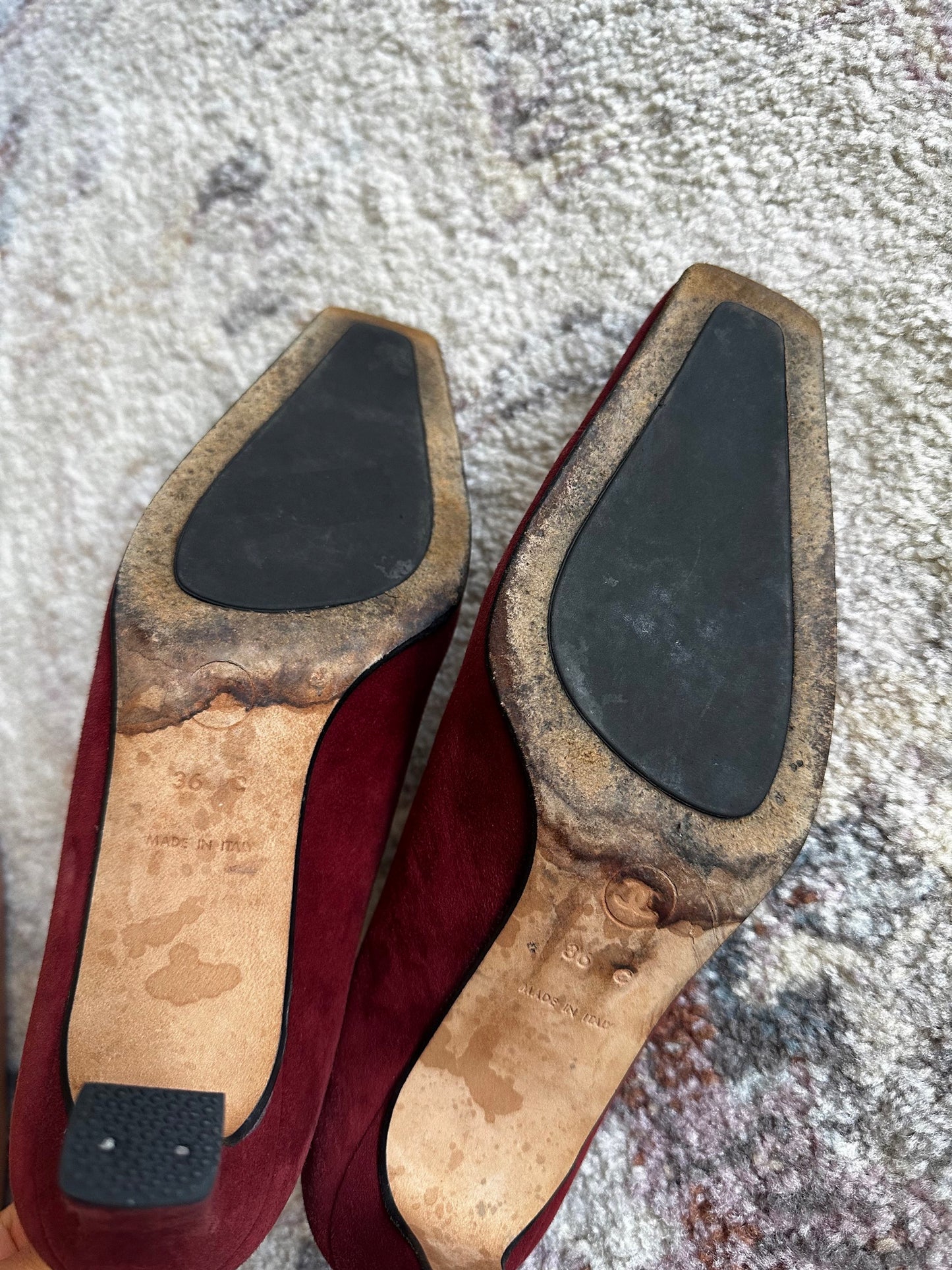 Chanel Red Suede CC Logo Square Toe Heels