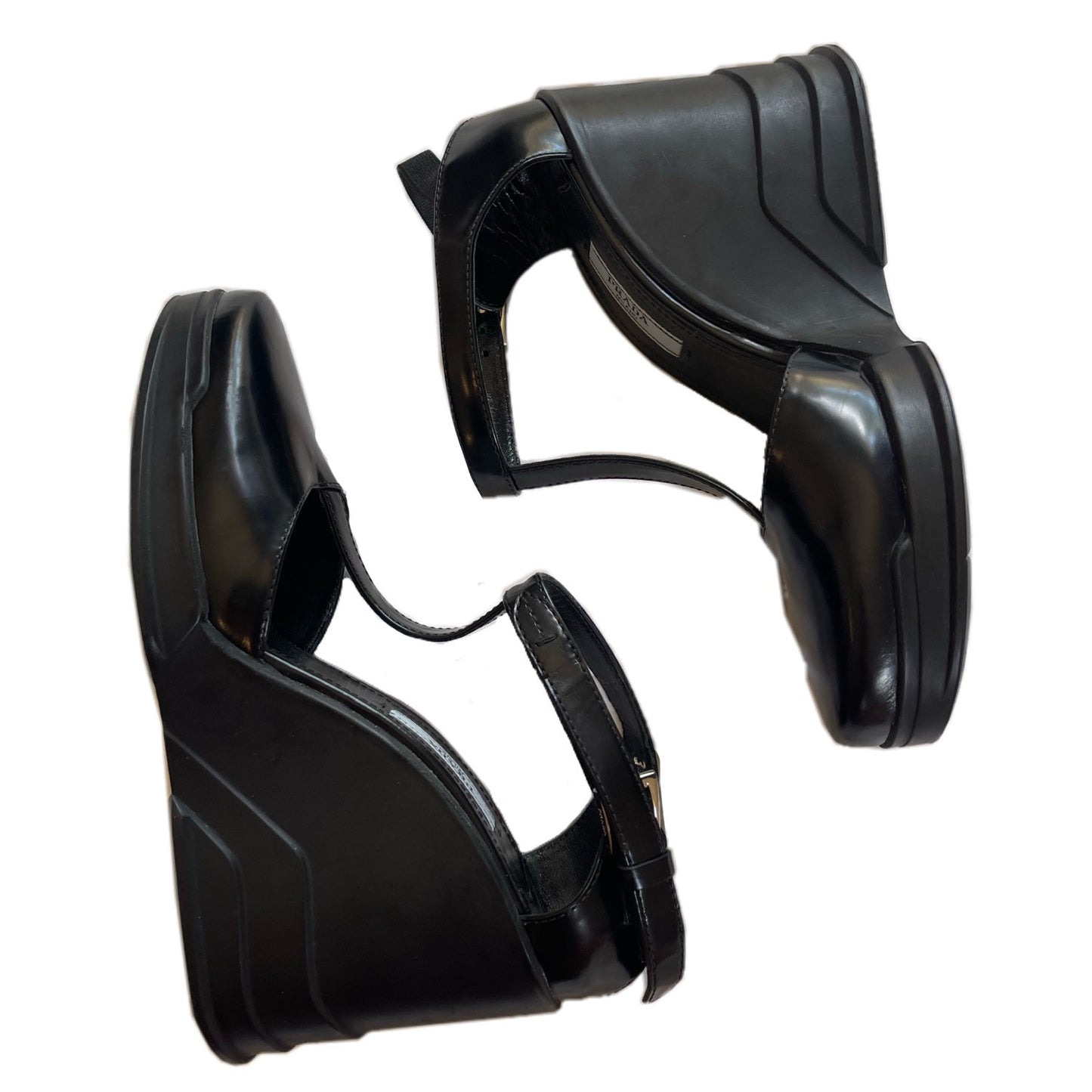 Prada Leather T Strap Wedges