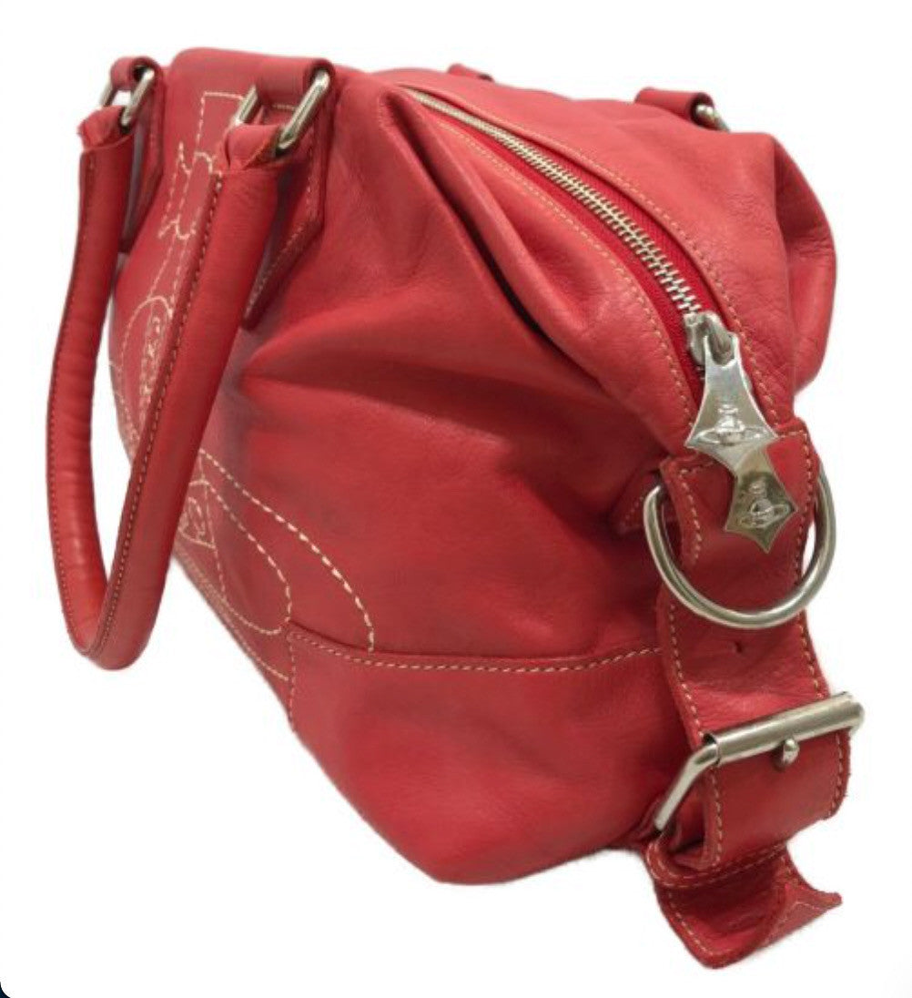 Vivienne Westwood Orbit Logo Leather Double Strap Tote Shoulder Bag