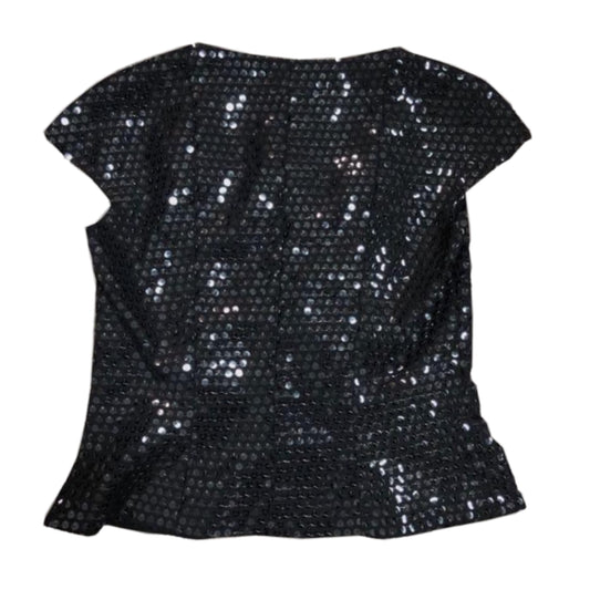 Givenchy Sequin Cap Sleeve Button Down Scoop Neck Top