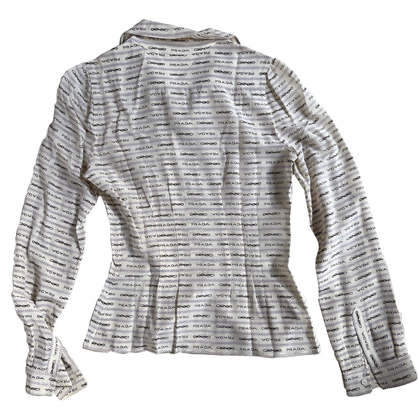 Prada Logo Print Long Sleeve Button Down Blouse