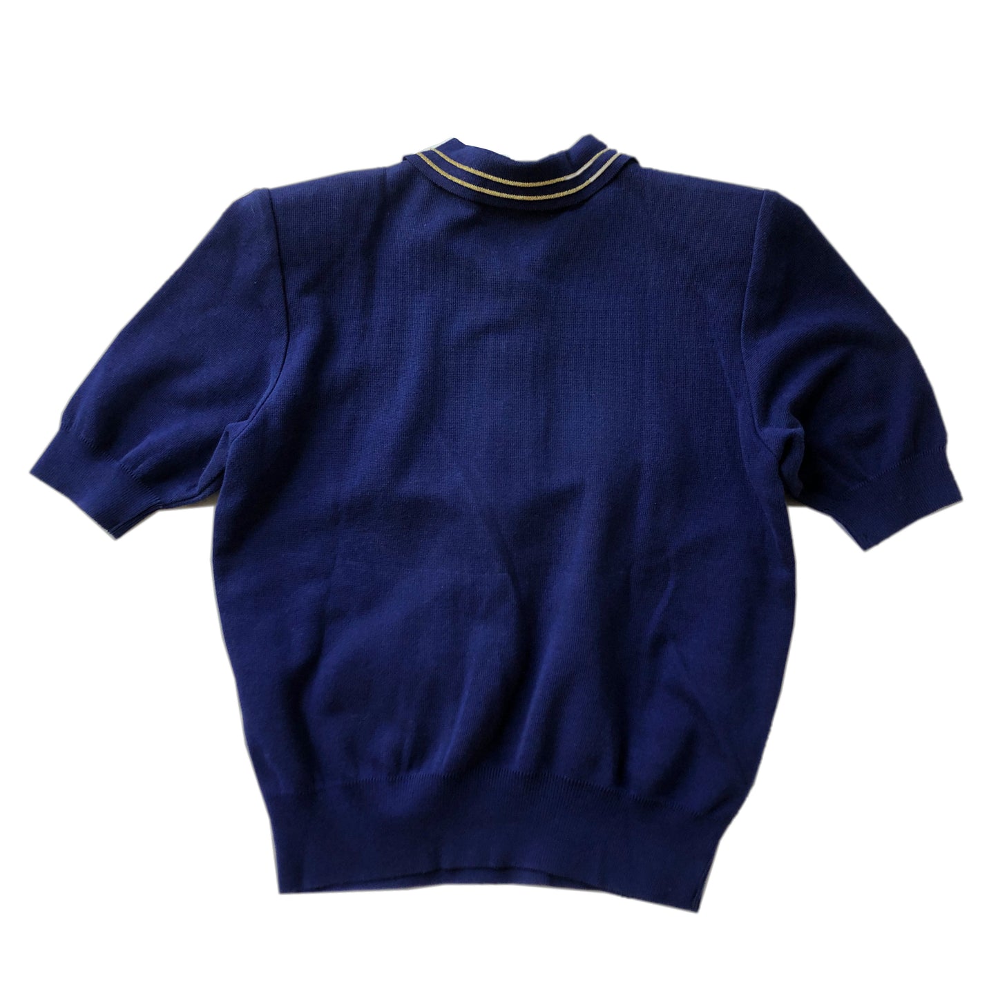 Yves Saint Laurent Royal Blue Polo W/ Gold Buttons and Glitter Stripe Collar