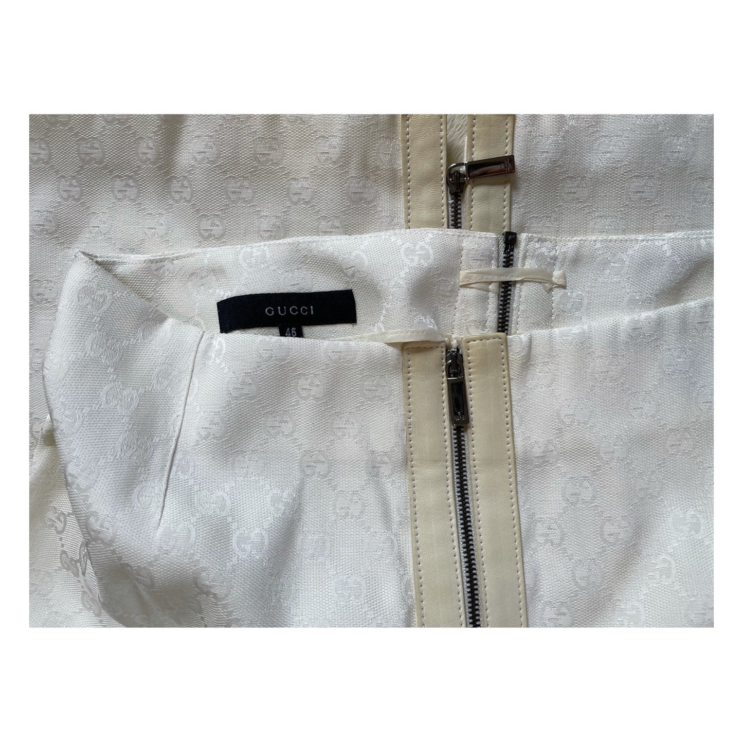 Gucci Monogram White Leather Trim Zip Skirt