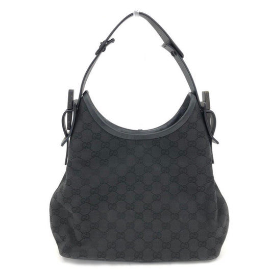 Gucci Canvas Monogram Black Leather Strap Shoulder Handbag