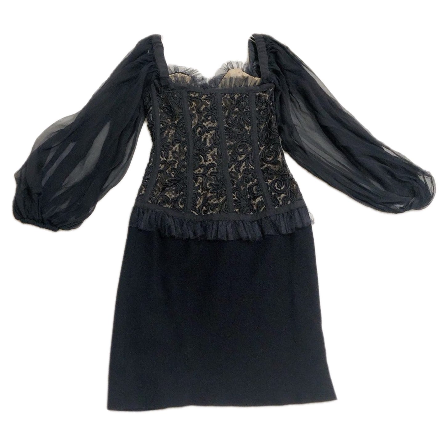 Yves Saint Laurent Lace Sweetheart Bustier Ballon LS Mini Dress