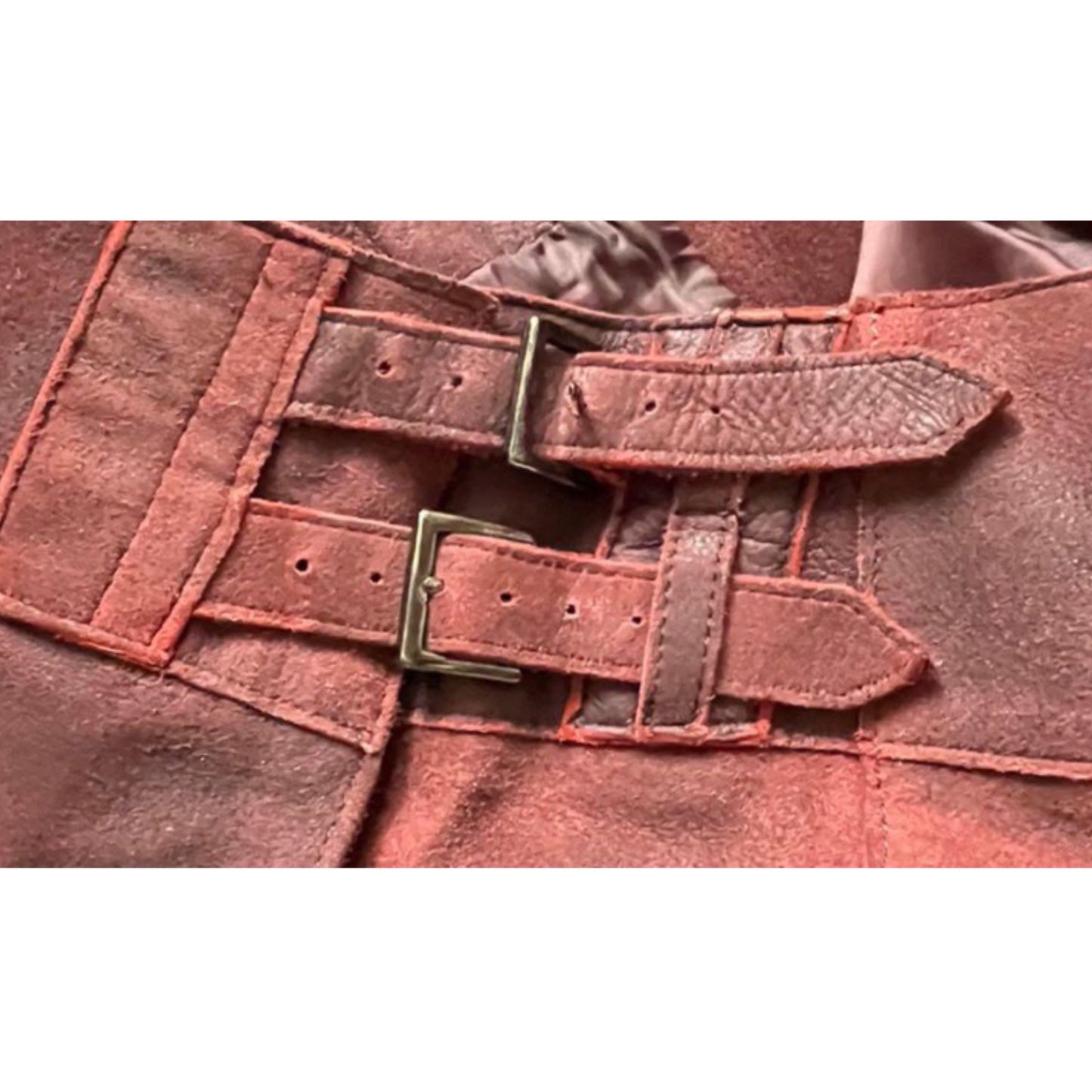 Sonia Rykiel Suede Leather Red Double Buckle Skirt