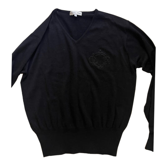 Christian Dior V Neck Logo Emblem Knit Jumper