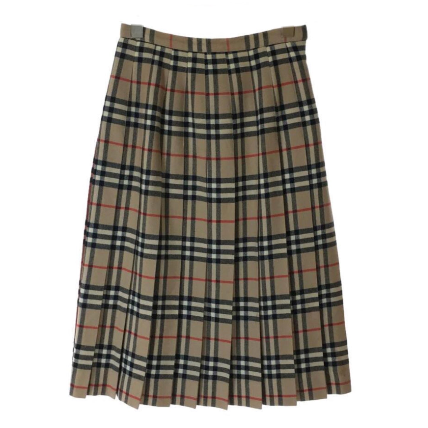 Burberry Pleated Nova Check Midi Wool Skirt