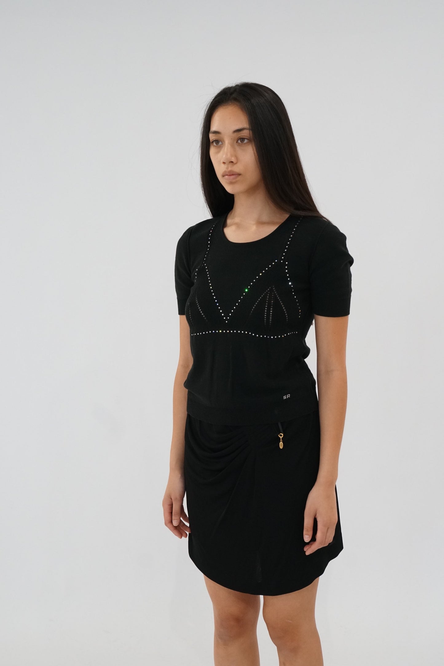 Sonia Rykiel Rhinestone Bra Graphic Knit Top