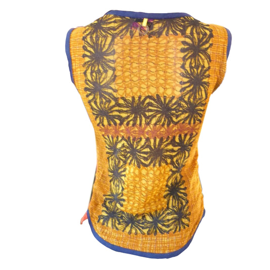 Save the Queen Colour Block Knit Mesh Graphic Back Sless Top