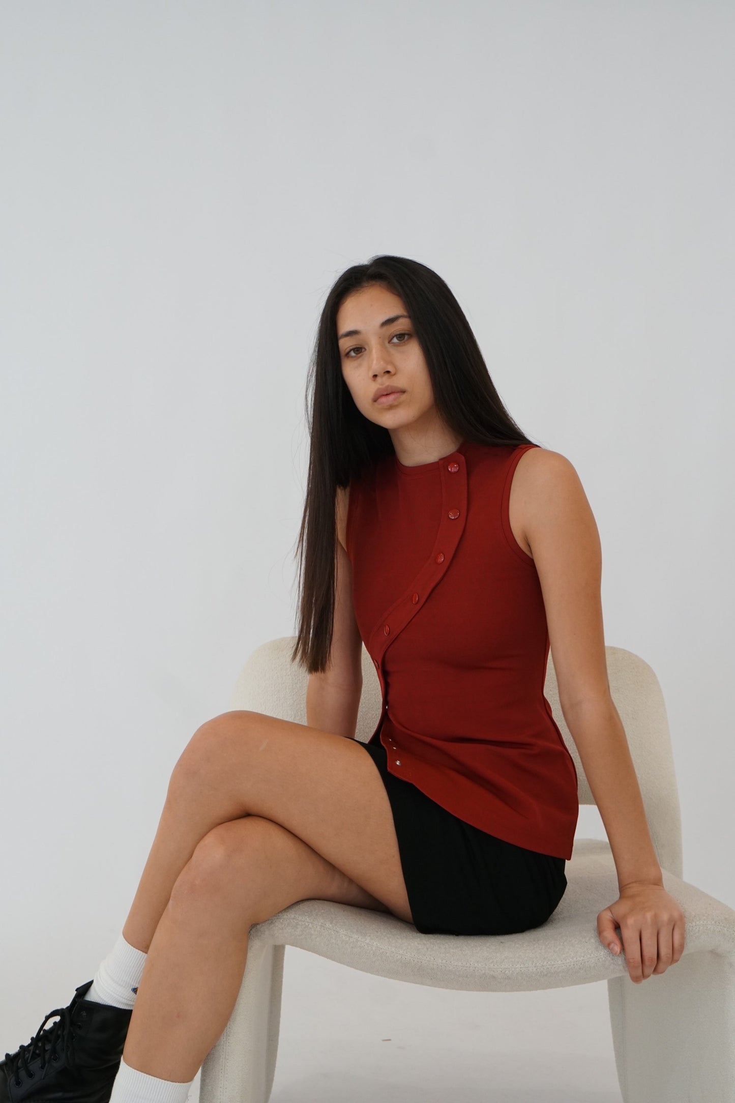 Bally Snap Assymetrical Button Sless Blouse