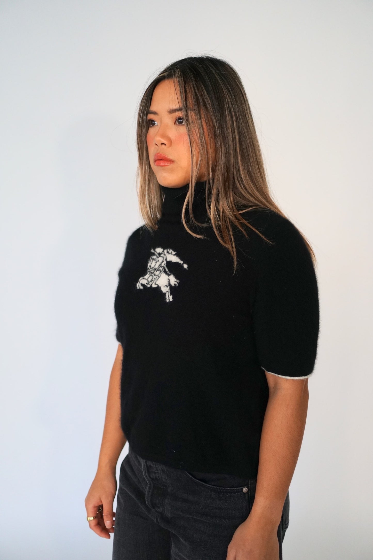 Burberry London Logo SS Knit Turtleneck Top