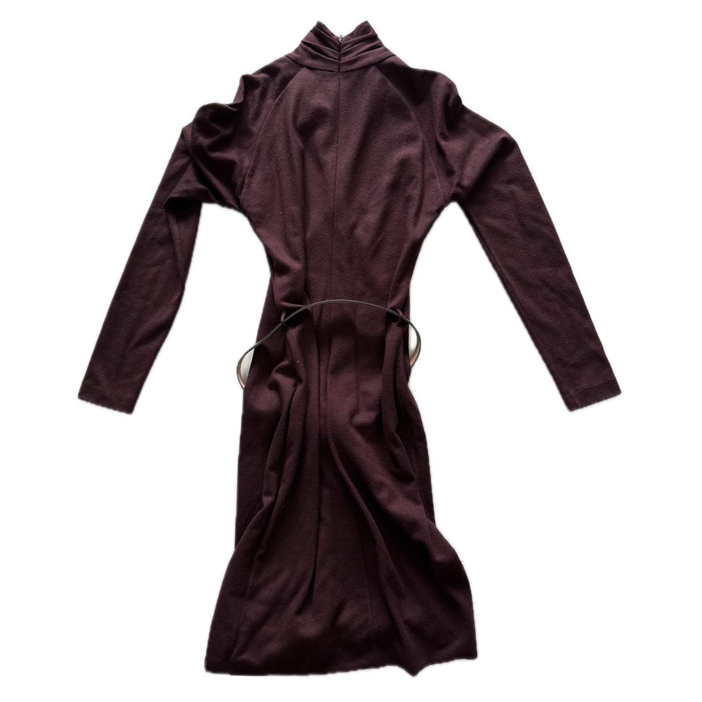 Gucci Burgundy Mock Neck Pleat Neck LS Belted Mini Bodycon Dress