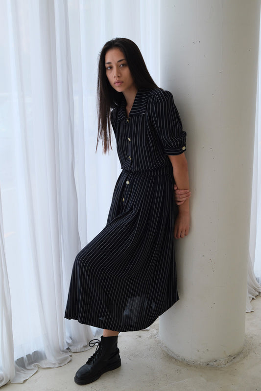 Nina Ricci Stripe SS Button Down pleated Dress