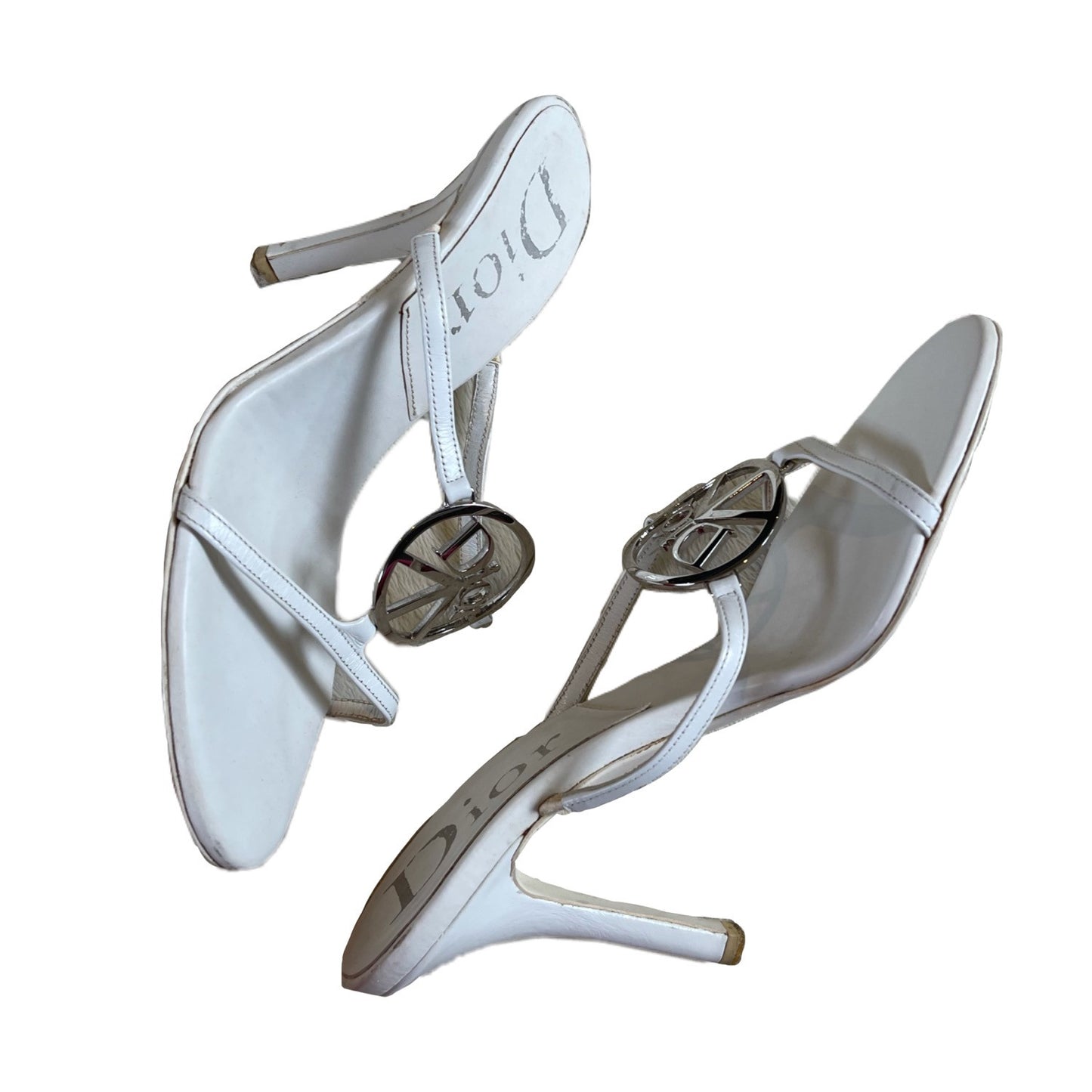Christian Dior White Metal Peace Logo Sandal high heels