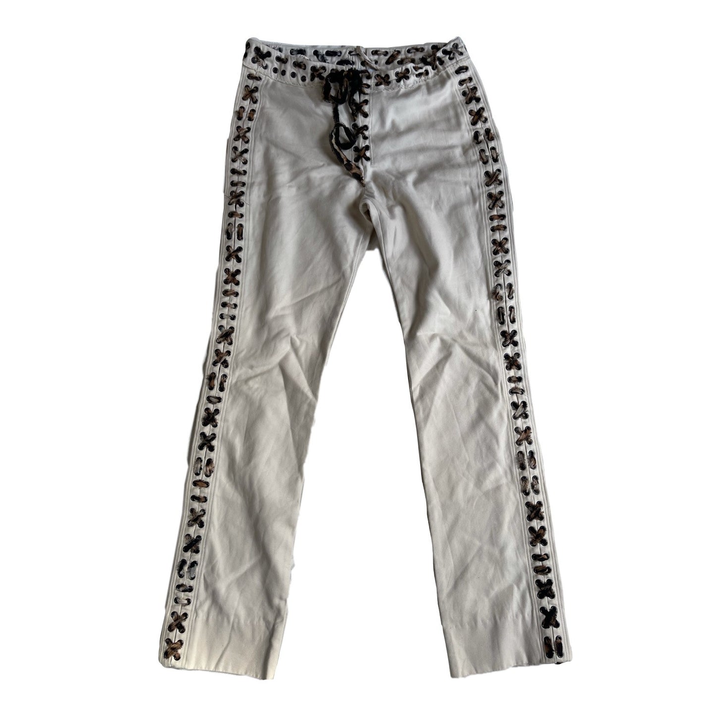 Yves Saint Laurent Leopard Scarf Lace Up Beige Tapered Pants