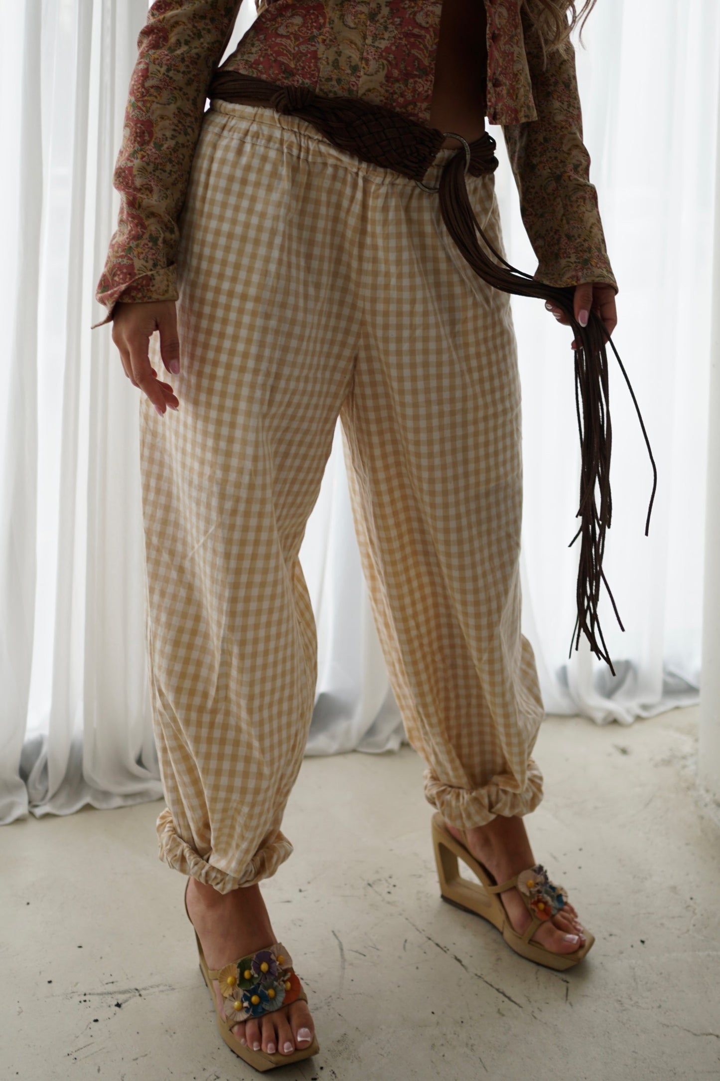 Comme Des Garcons Gingham Checkered Elastic Jogger Pants