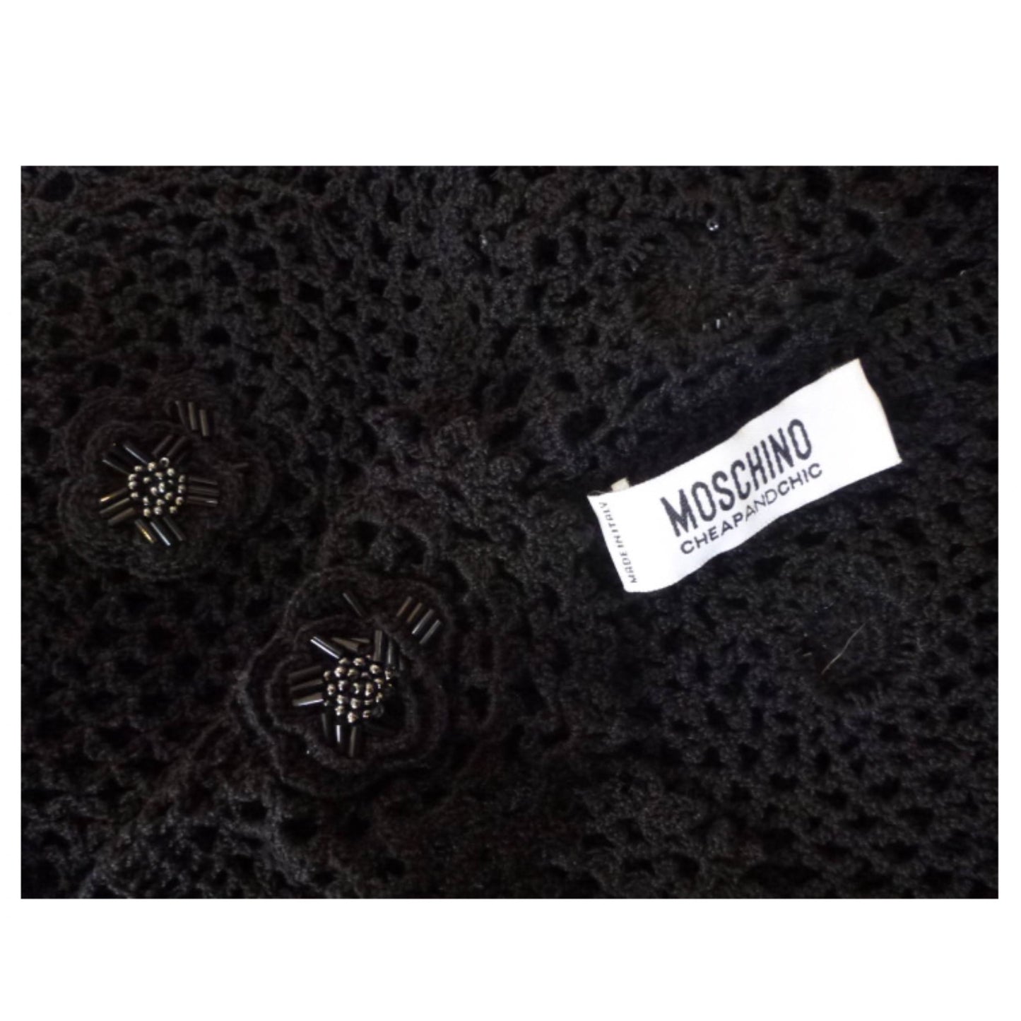 Moschino Cheap And Chic Crochet Beaded Floral Cardigan Skirt Two Piece Set