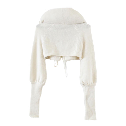 Valentino Cashmere Knit Puff Collar Tie Bolero Cardigan