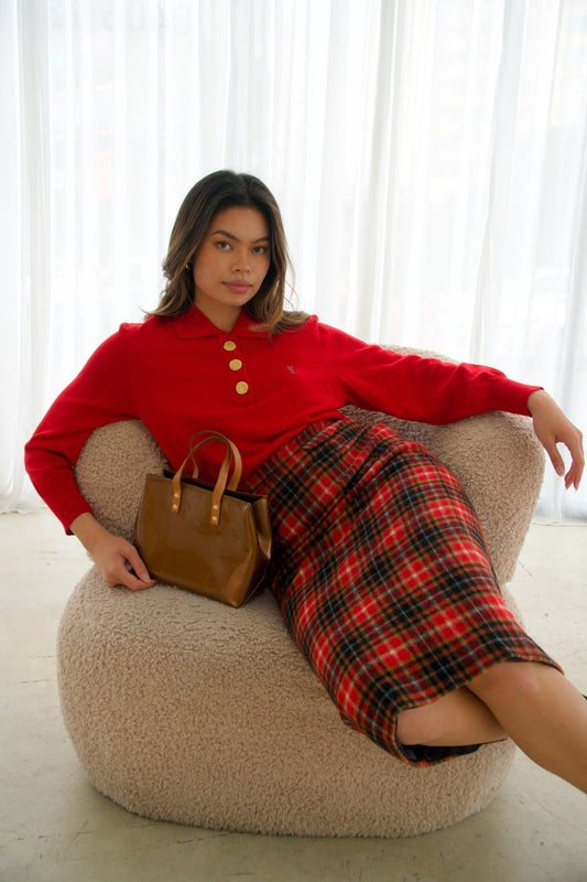 Prada Wool Check Pencil Midi Skirt