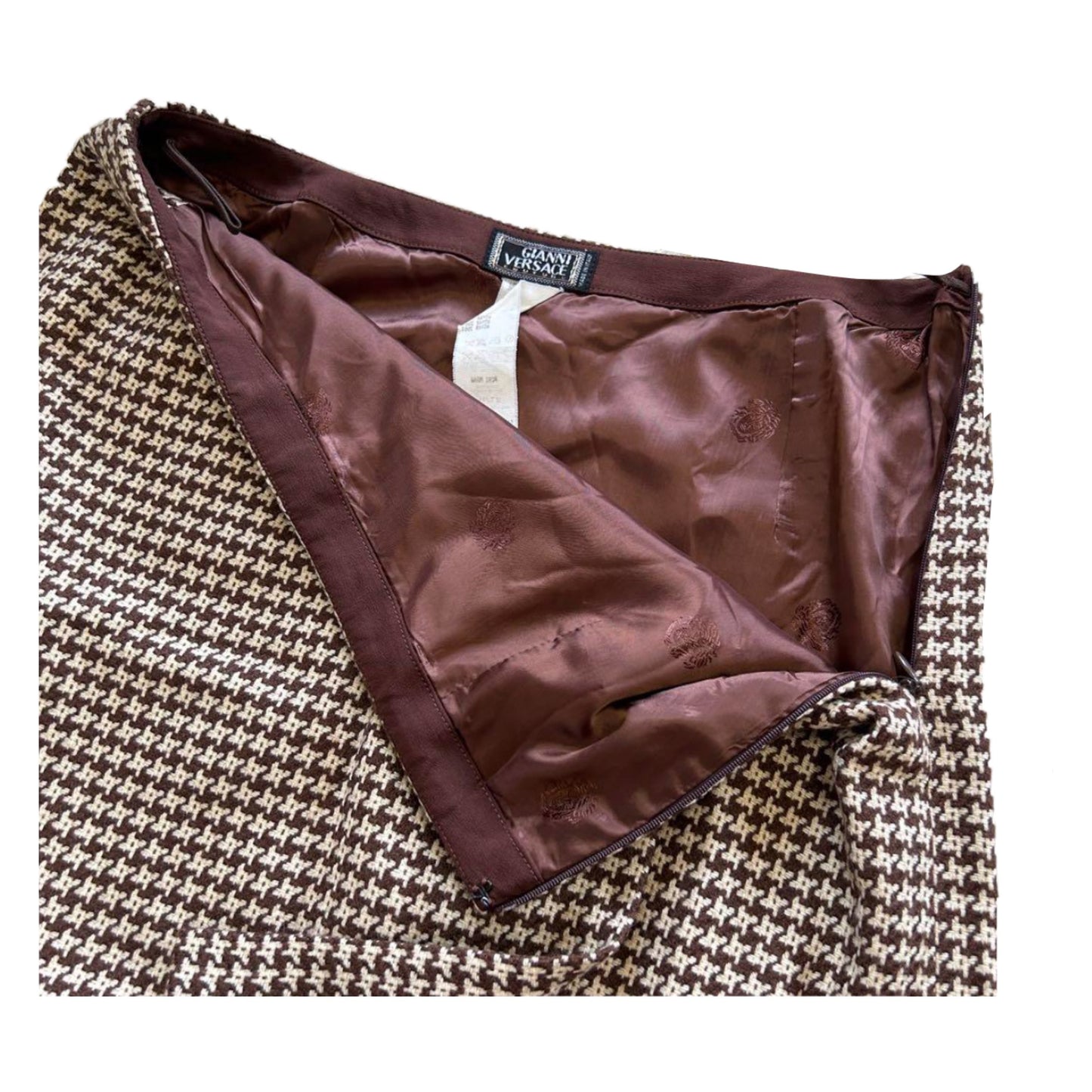 Versace Houndstooth Wool Belted Pocket Blazer Skirt Two Piece Suit Set