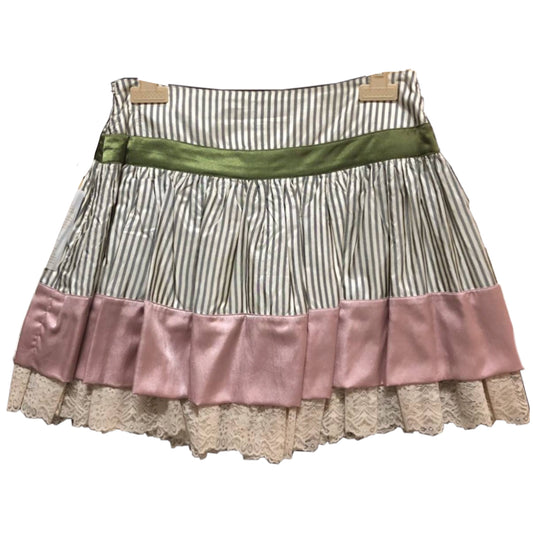 John Galliano Stripe Silk Layered Lace Trim Mini Skirt