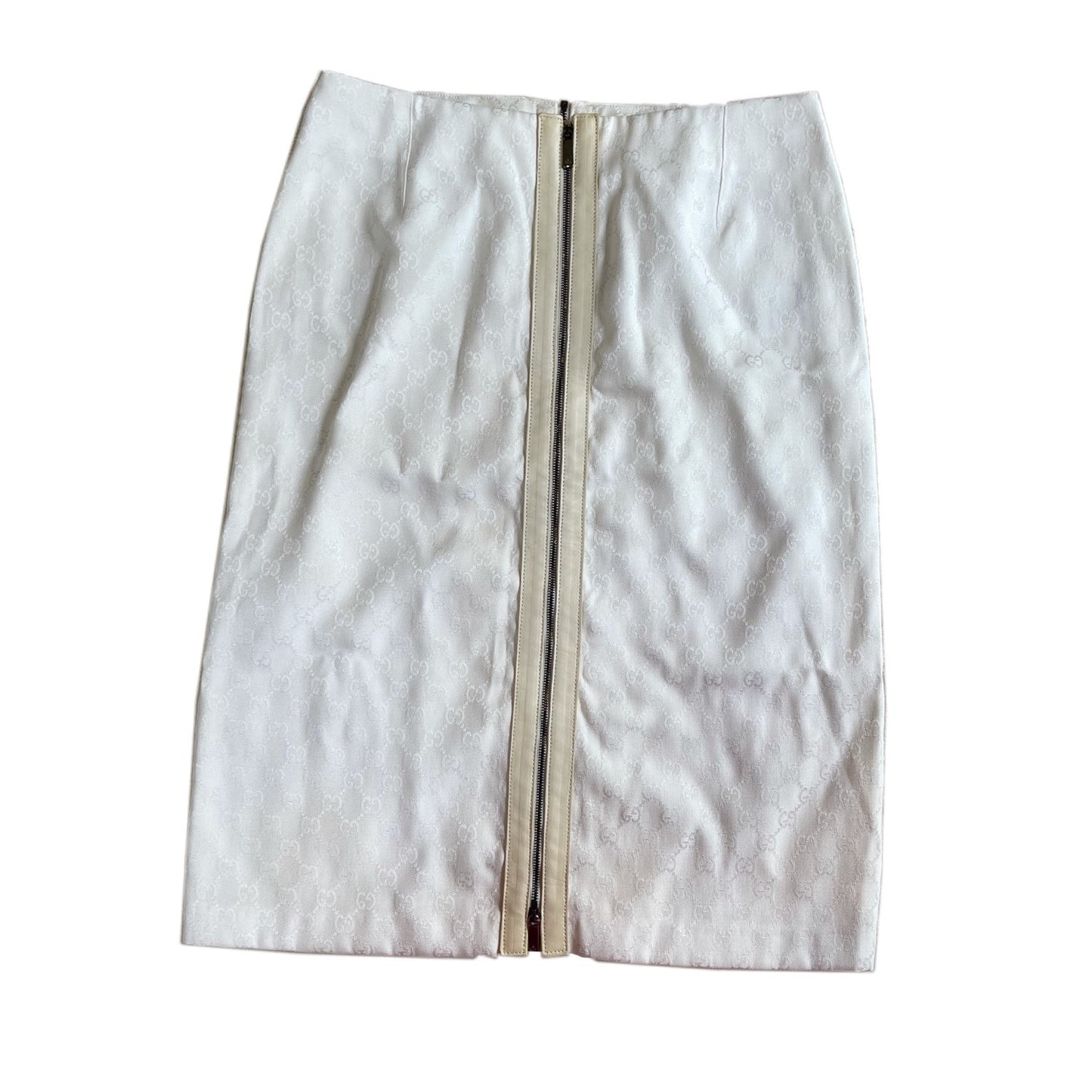 Gucci Monogram White Leather Trim Zip Skirt