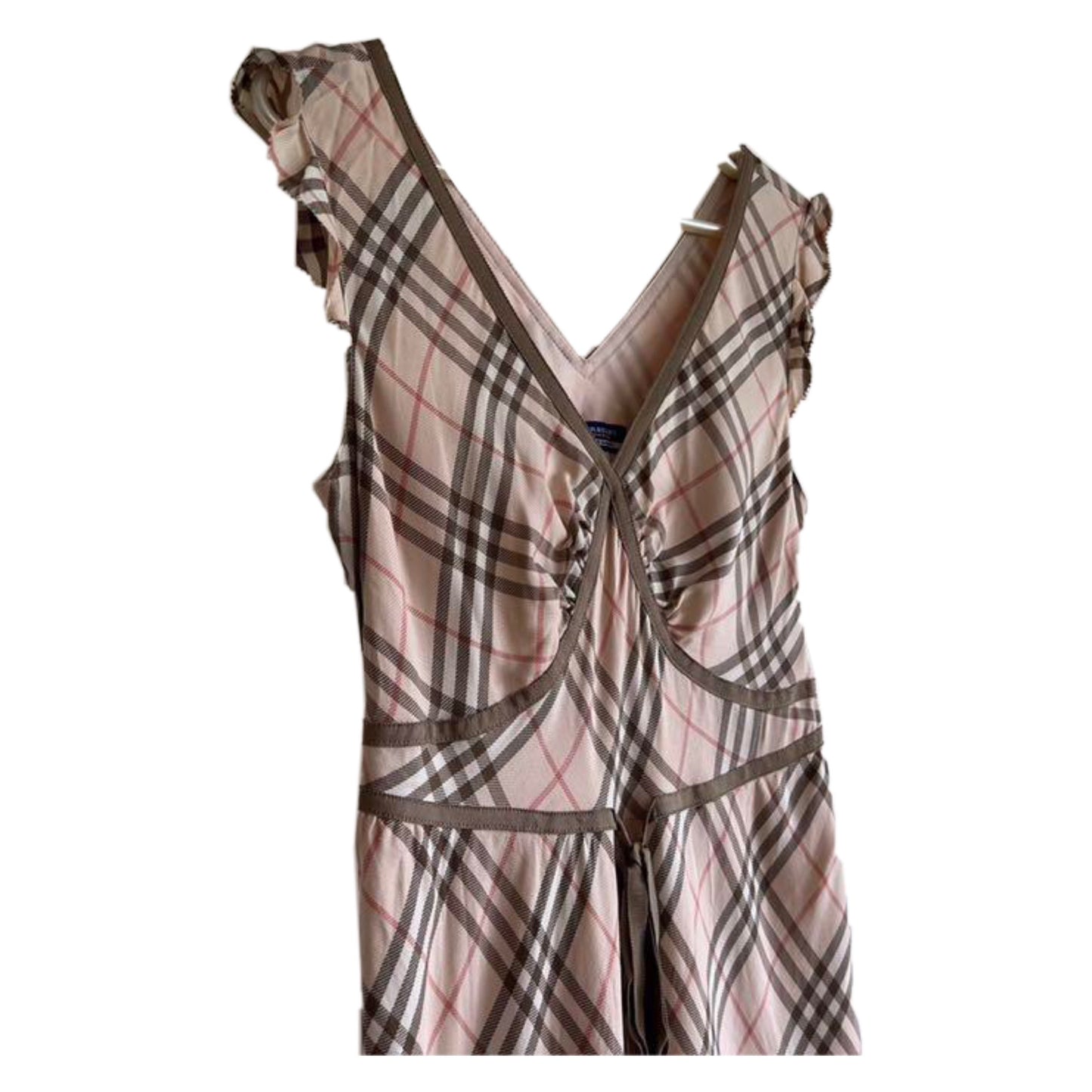 Burberry Blue Label Nova Check Bustier Corset Trim Midi Flare Dress