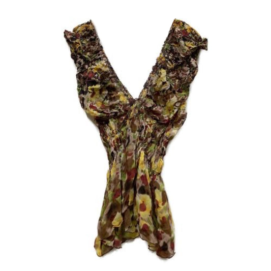 Jean Paul Gaultier Floral Paint Ruched V Neck Logo BabydollTop