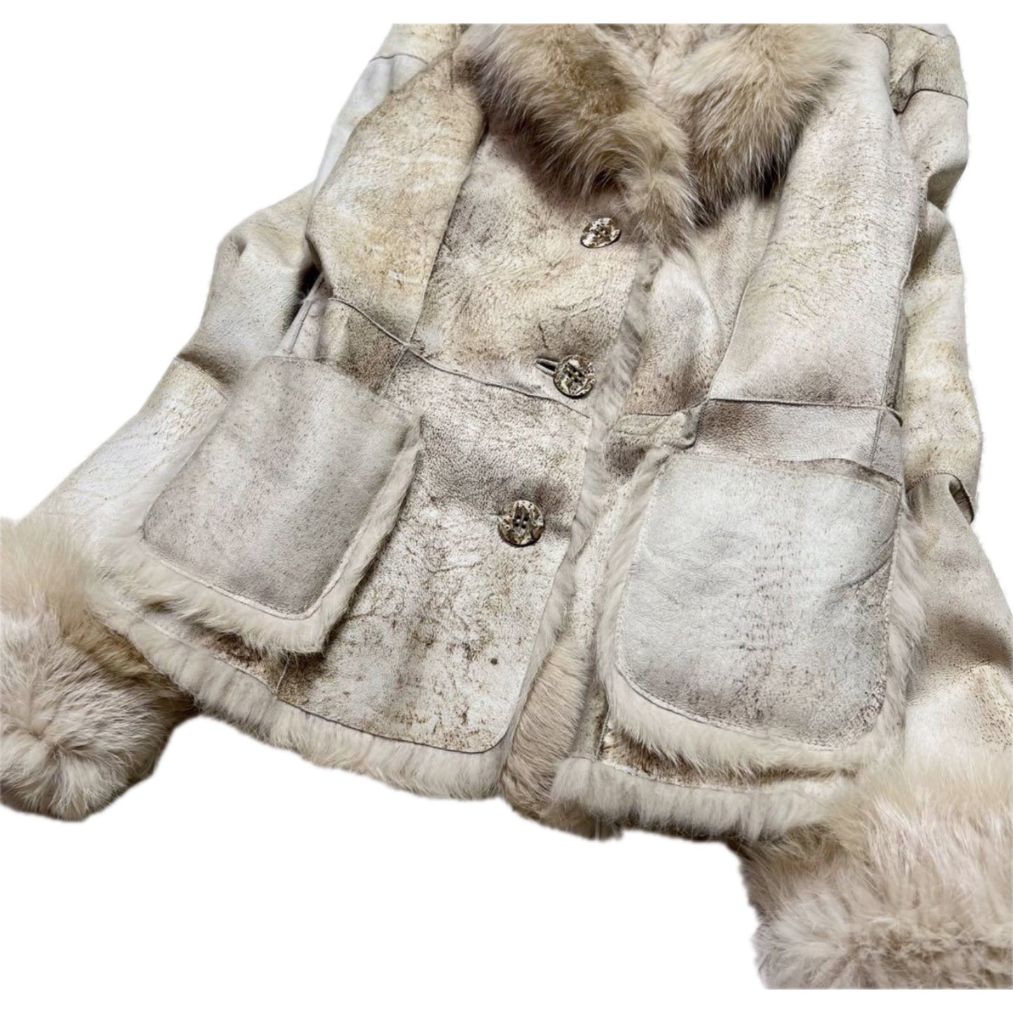 Marella Sport Rabbit Fur Trim Leather Jacket