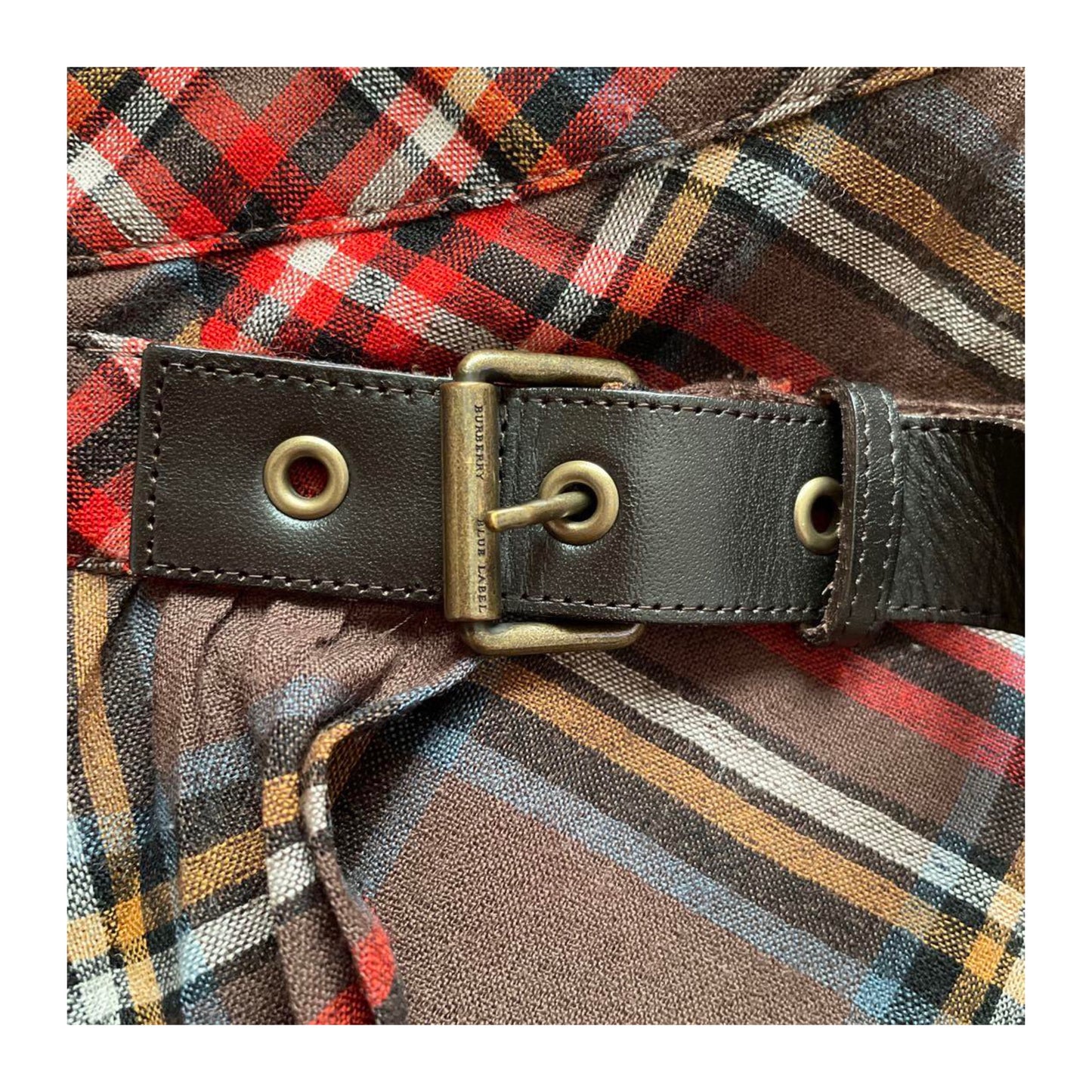 Burberry Blue Label Plaid Pleated Mini Buckle Skirt